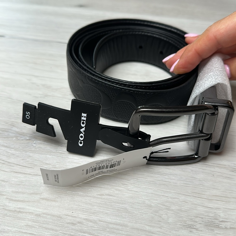 Coach Harness Buckle Cut To Size Reversible Belt Black 50" New‎ With Tags - Picture 8 of 8